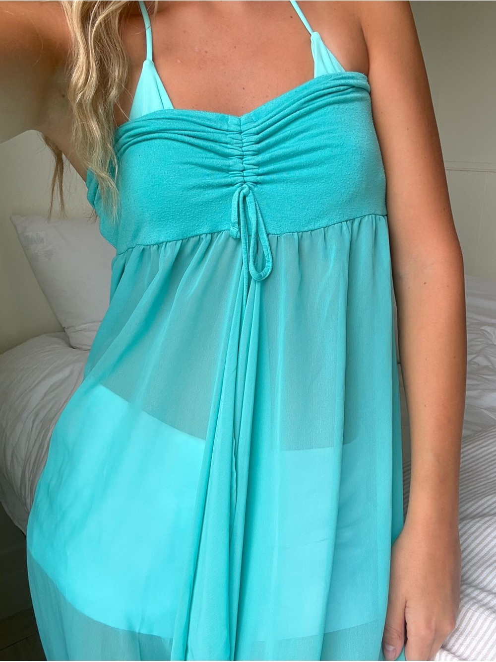 vintage 90's y2k Aqua Sheer Babydoll dress - swim cover up